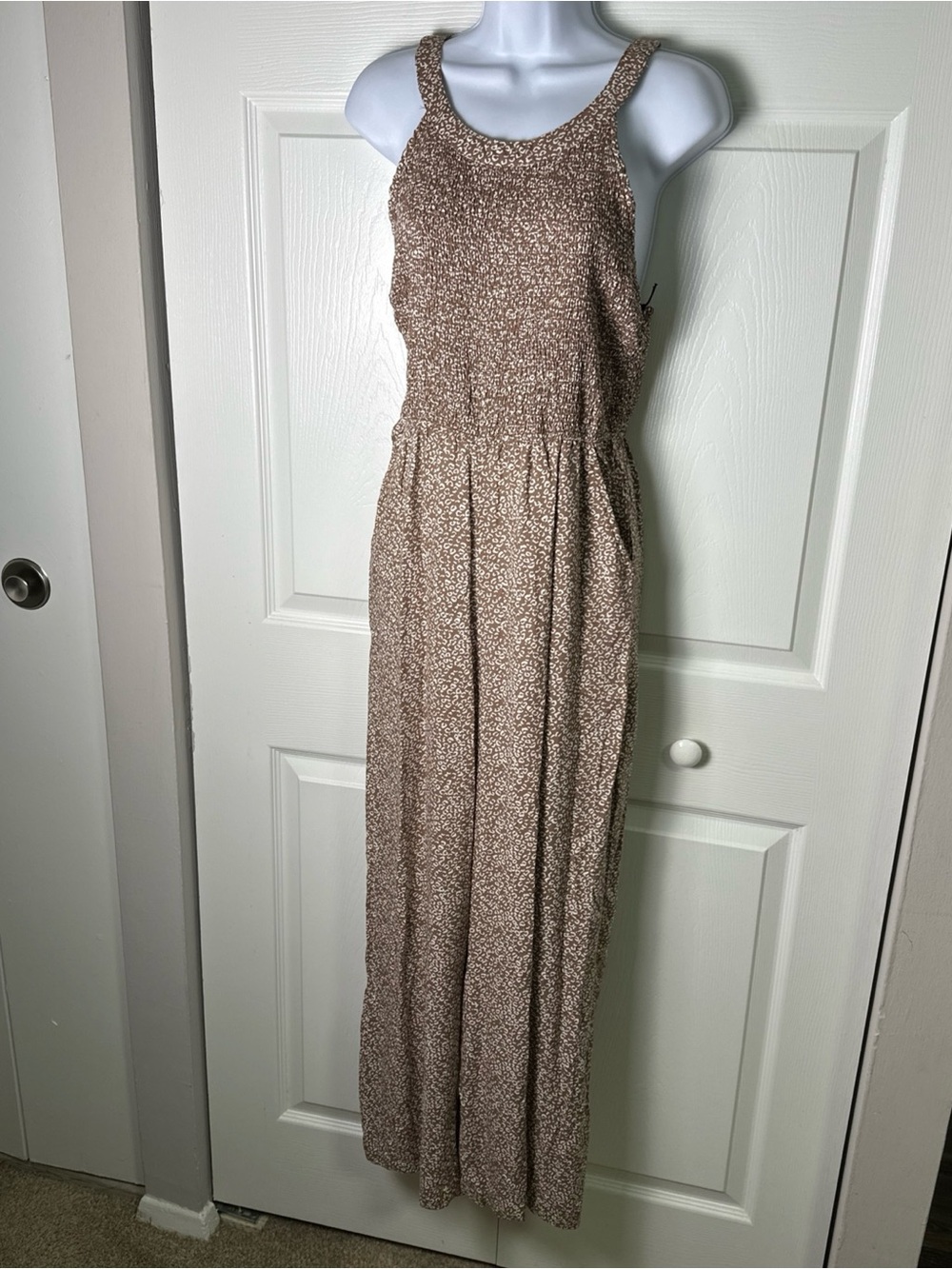 Jopna Sleeveless Beige Floral Maxi Jumpsuit